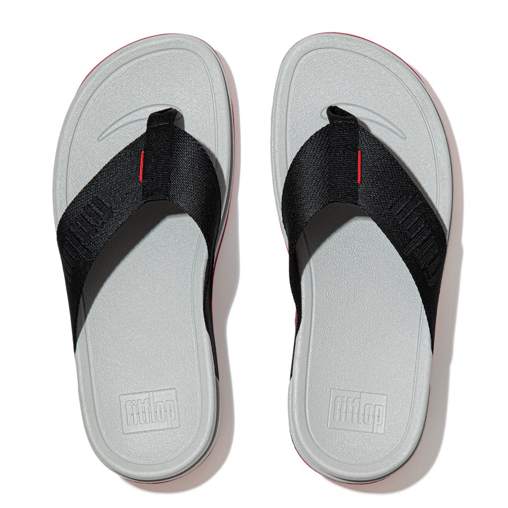 Fitflop Womens Sandals Black/Grey - Surfa Woven Logo Toe-post - 42ZTBEVSO